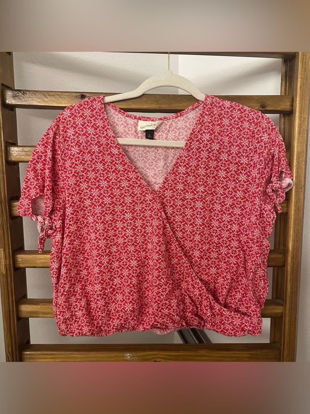Universal Thread Red Printed Wrap-Front Blouse